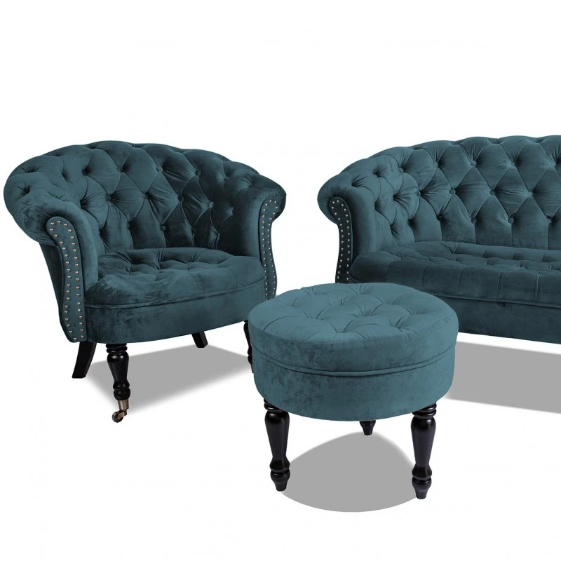 Фотьойл Честърфийлд Людовик, синьо-зелено кадифе